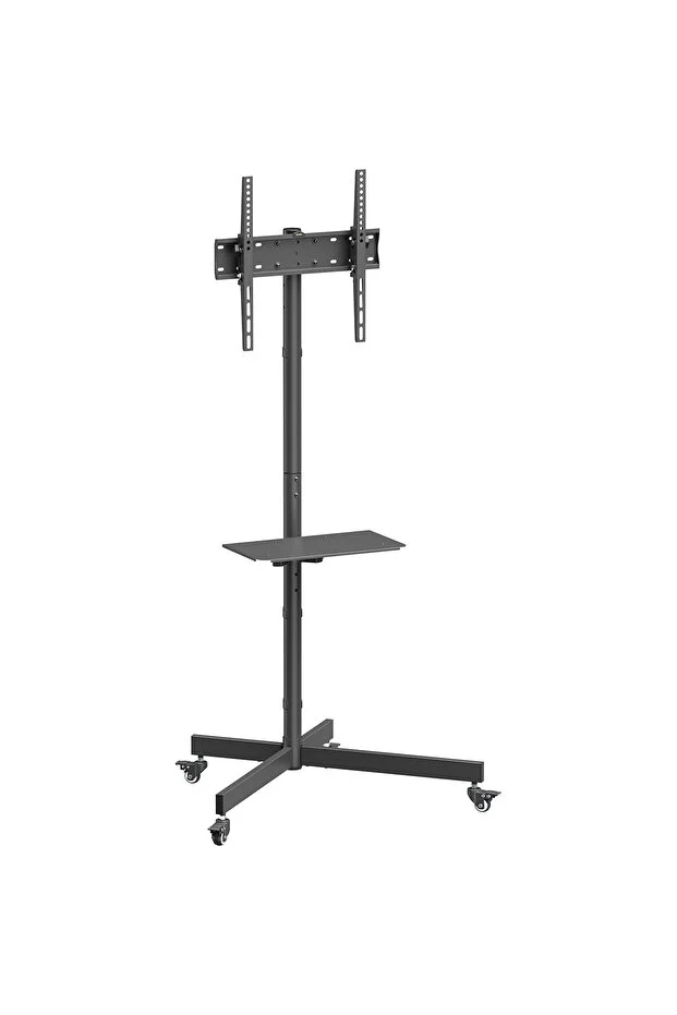 Tekerlekli Tv Standı 32"-55" | Ekonomik Seri | Yükseklik Ayarlı | Raflı | 35 kg Kapasiteli